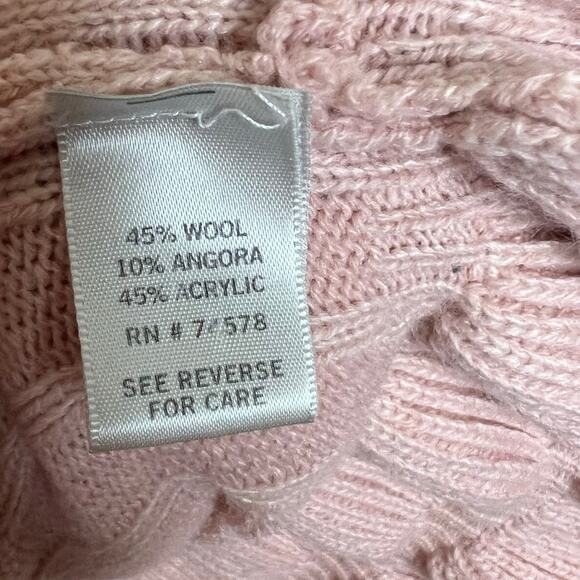 Cache Wool Blend Cardigan S/M Women Pink Angora Tie Front Ruffle Chunky Rib Knit - Picture 6 of 9